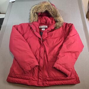 Columbia Women’s XL Red Down Parka Faux Fur Hood Warm Winter Coat